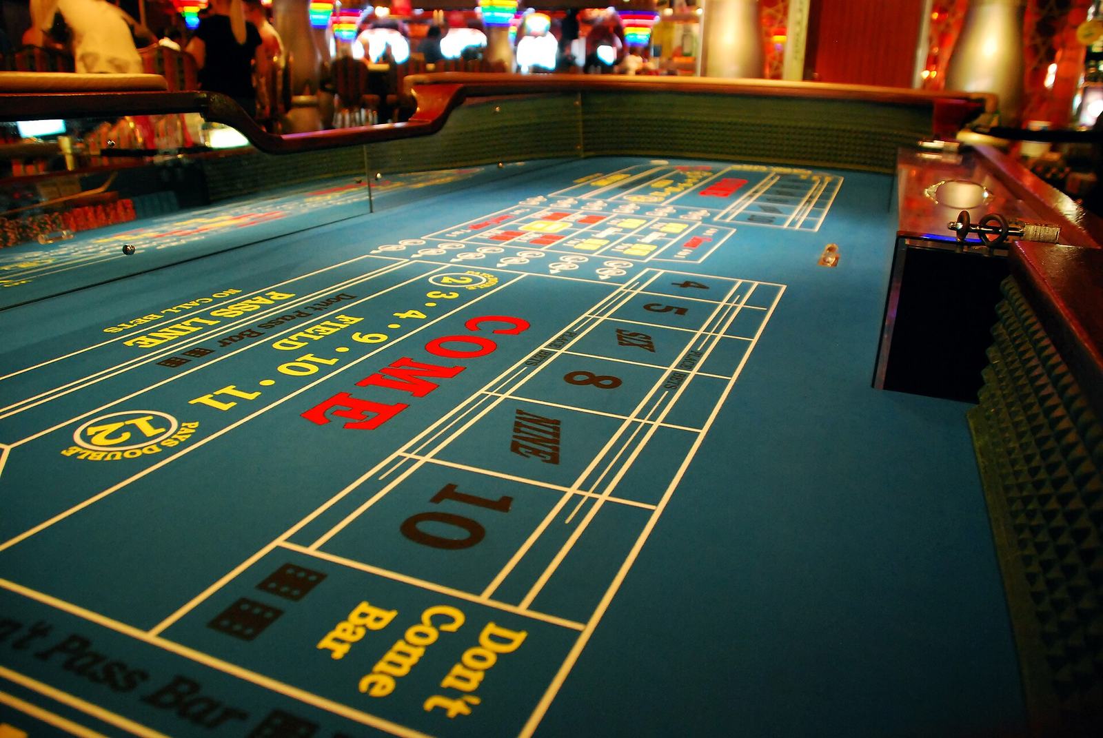 Casino craps table layout with betting areas